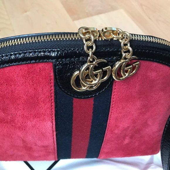 Gucci Ophidia Dome Shoulder Bag Suede Small Red - Picture 1 of 8